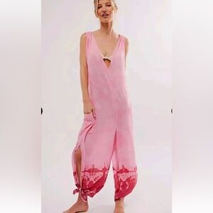 Pink Tie-Dye Women's Pajama Jumpsuit